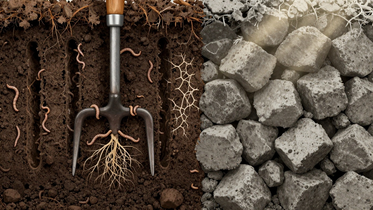 Comparison of aerated healthy soil vs compacted hard earth