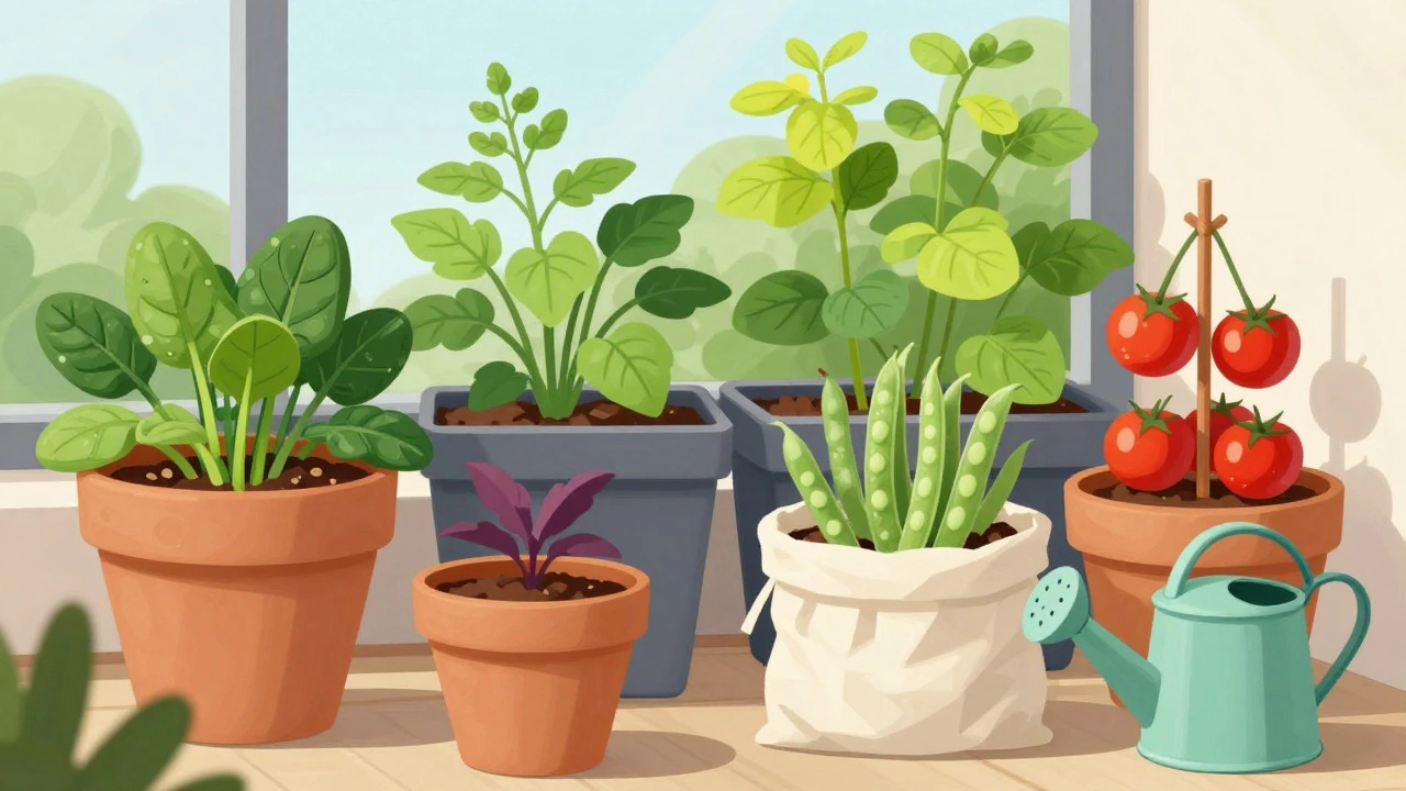 Balcony garden with various containers and vegetables