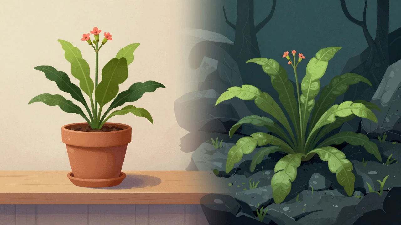 Illustration showing indoor safety vs outdoor invasiveness of succulent