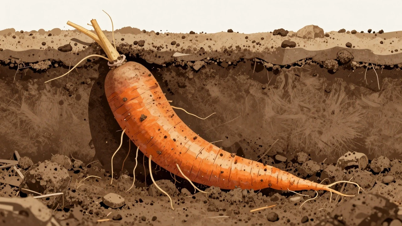 Deformed root vegetable hitting bottom of shallow bed