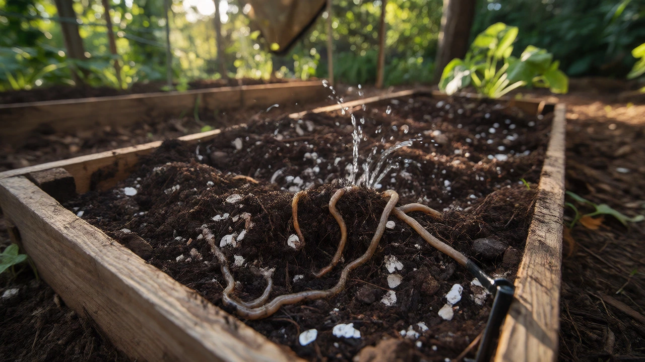 Earthworms in compost enriched with crushed eggshell minerals